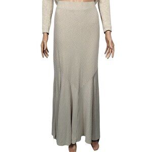Cato Women's Beige and White Striped Stretchy Maxi Skirt in a Size Large